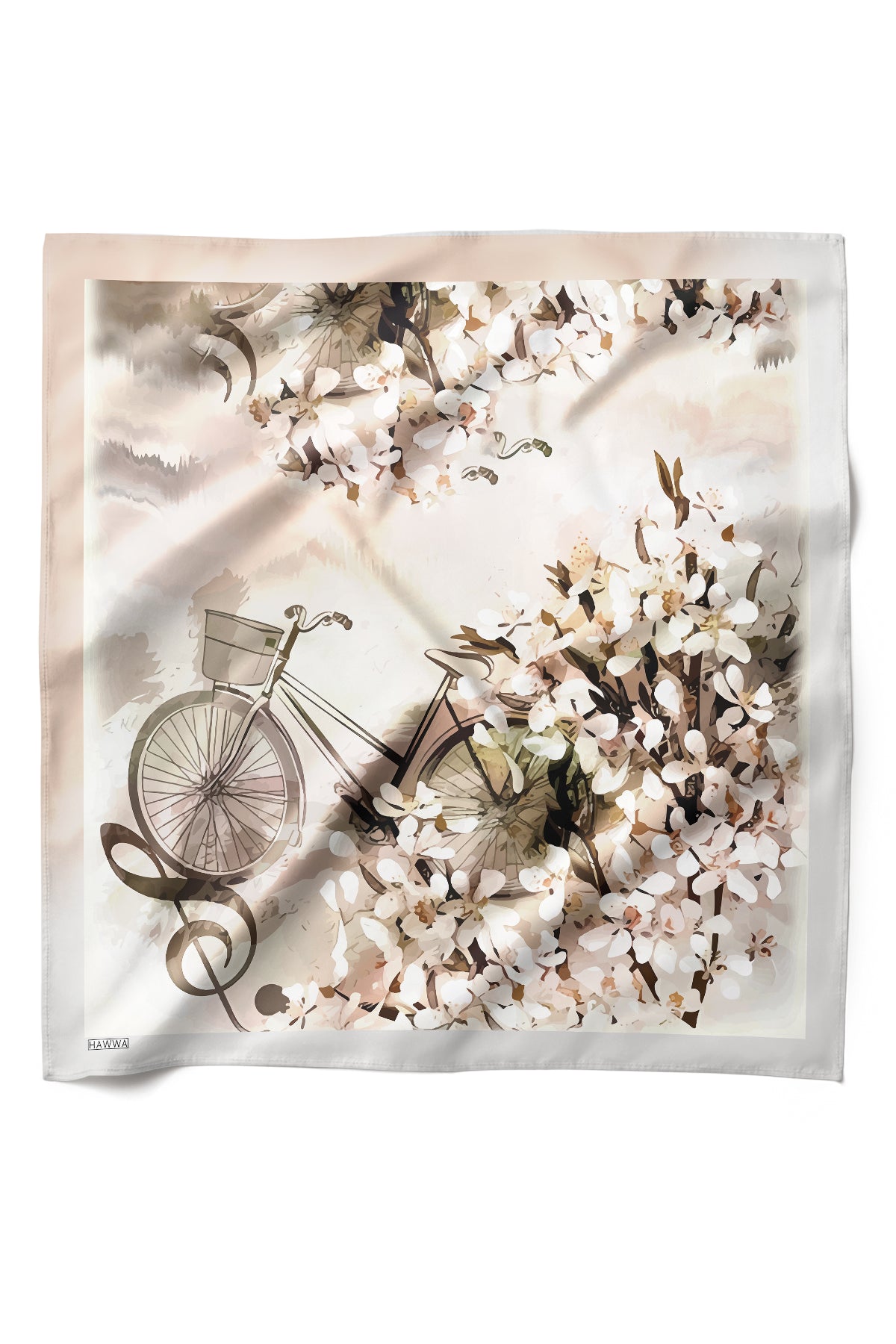 Bahar Bisikleti Desenli Saten Fular