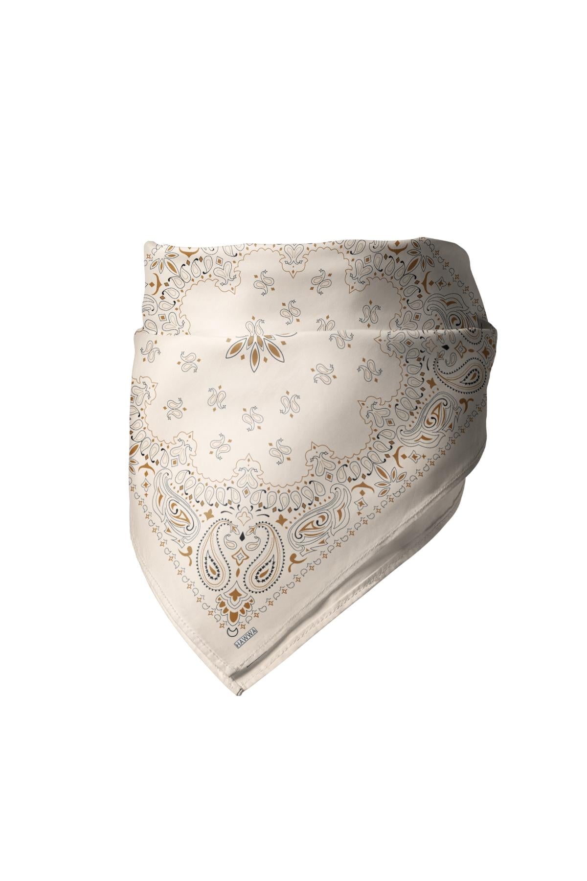Krem Paisley Desenli Saten Fular
