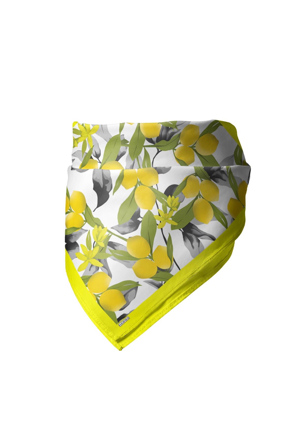 Limon Desenli Saten Fular