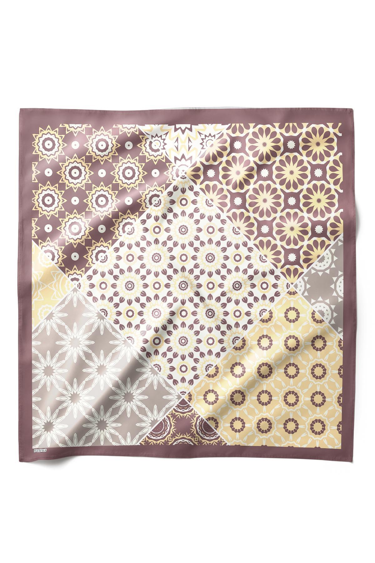Motif Harmanı Desenli Saten Fular