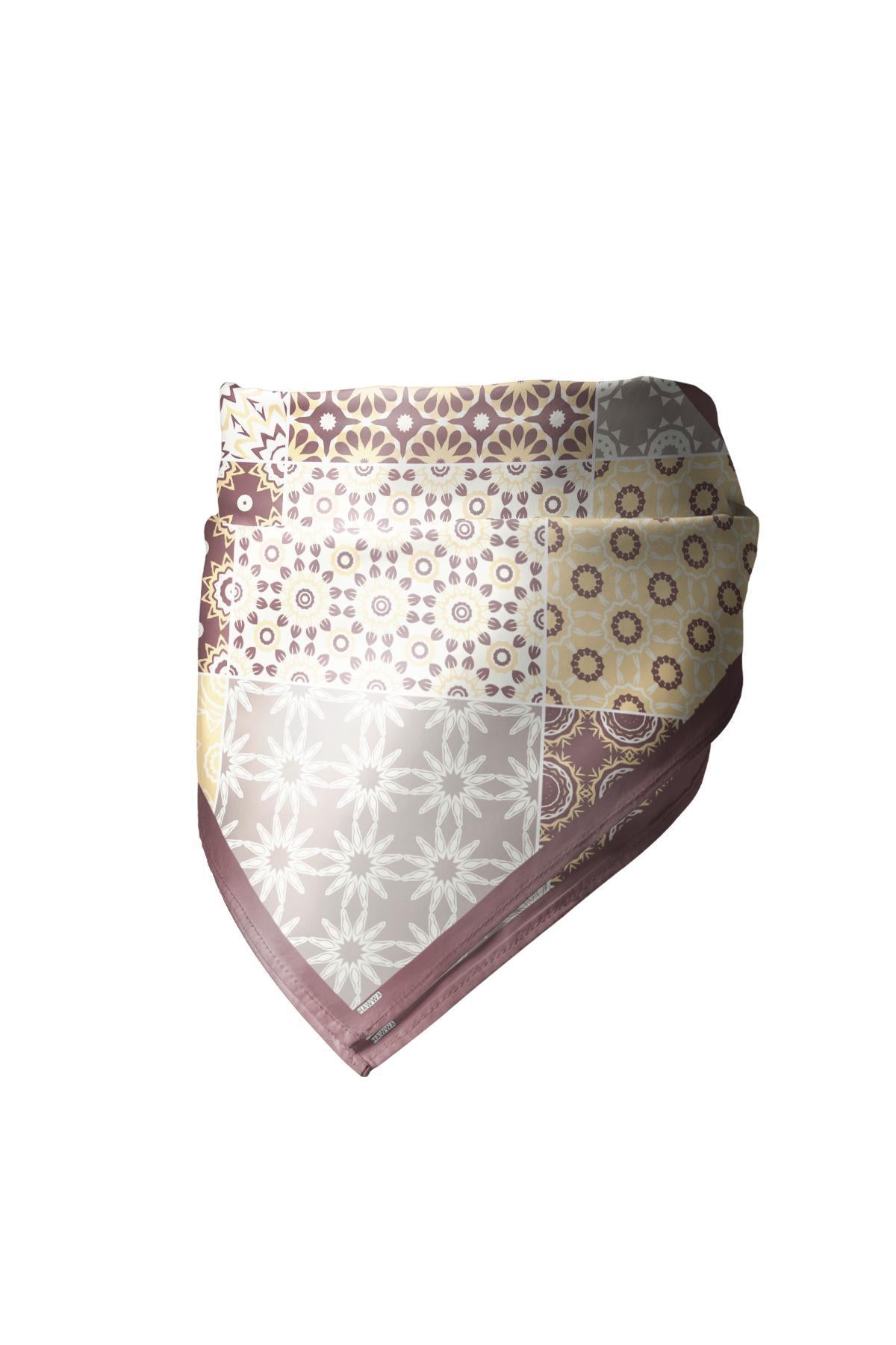 Motif Harmanı Desenli Saten Fular