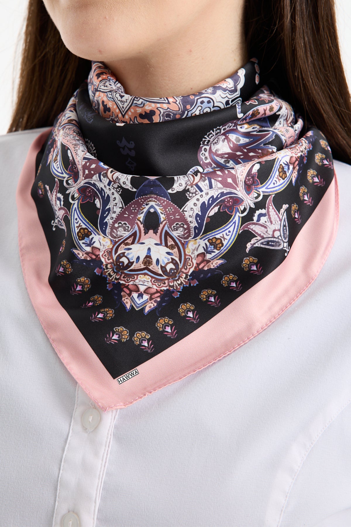 Oryantal Paisley Desenli Saten Fular