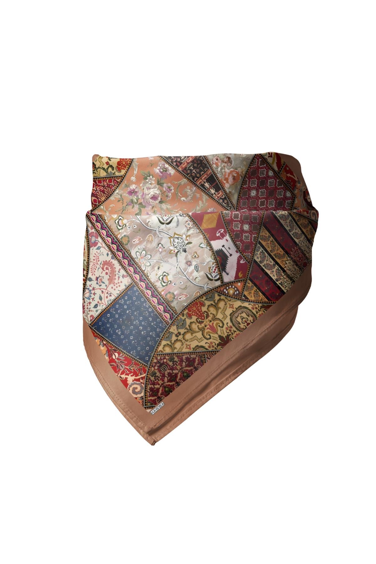 Patchwork Desenli Saten Fular