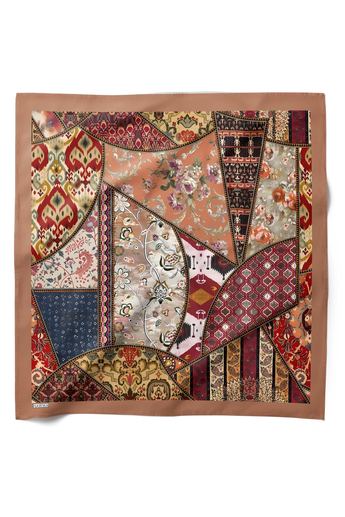 Patchwork Desenli Saten Fular