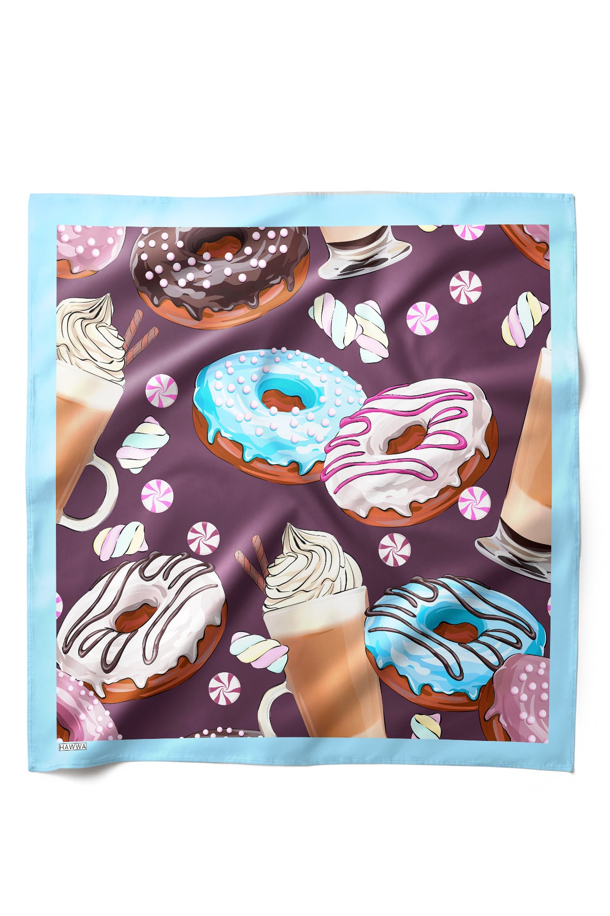 Tatlı Donut Desenli Saten Fular
