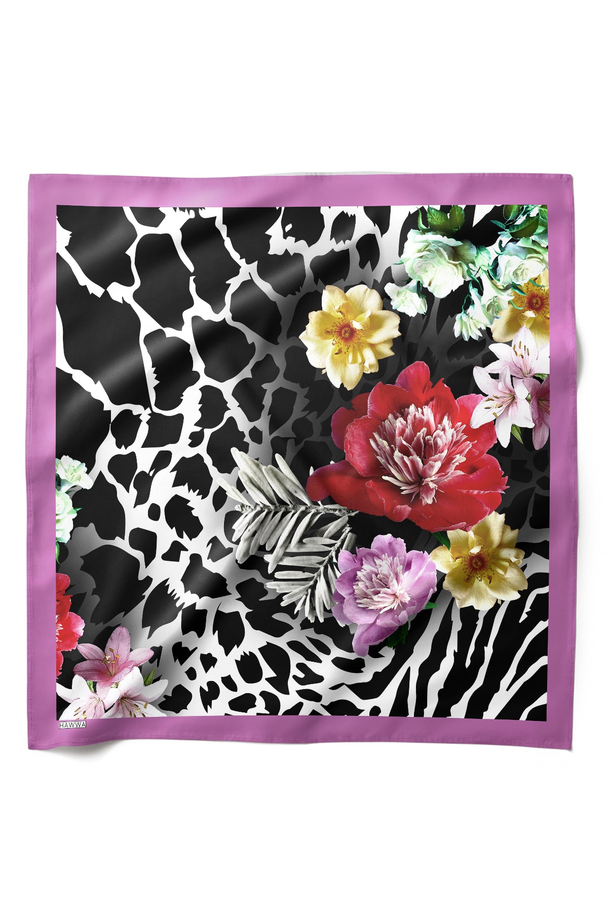 Zebra & Çiçek Desenli Saten Fular